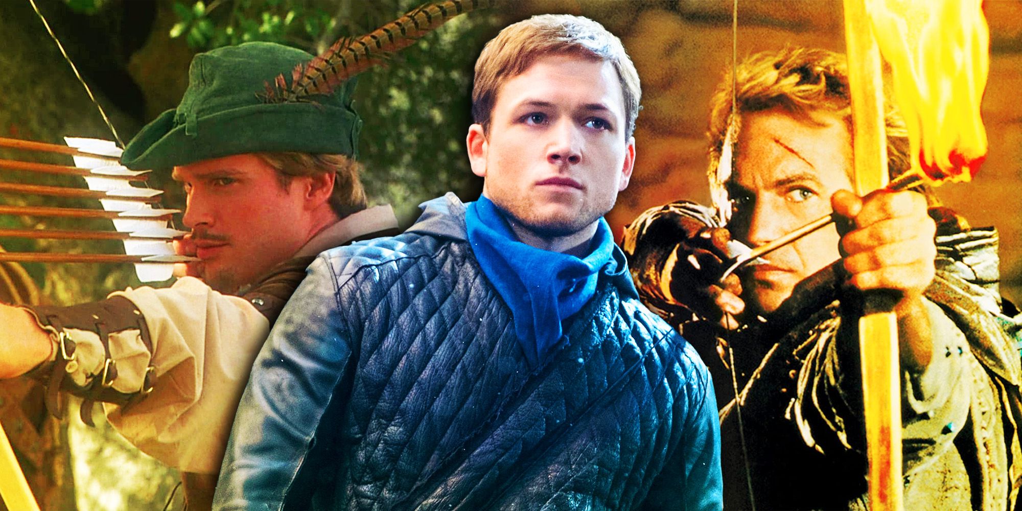 Mel Brooks, Taron Egerton, and Kevin Costner as Robin Hood in three different movies