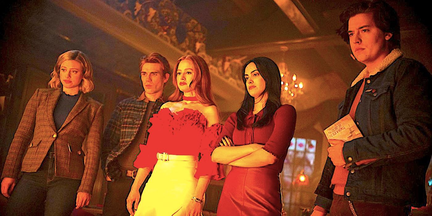 Betty Archie Cheryl Veronica e Jughead estão ao redor de uma fogueira em uma mansão na 5ª temporada de Riverdale