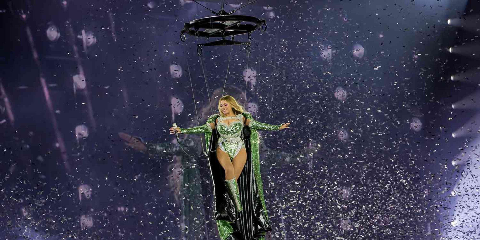 Beyonce is floating above the stage in her Renaissance Tour