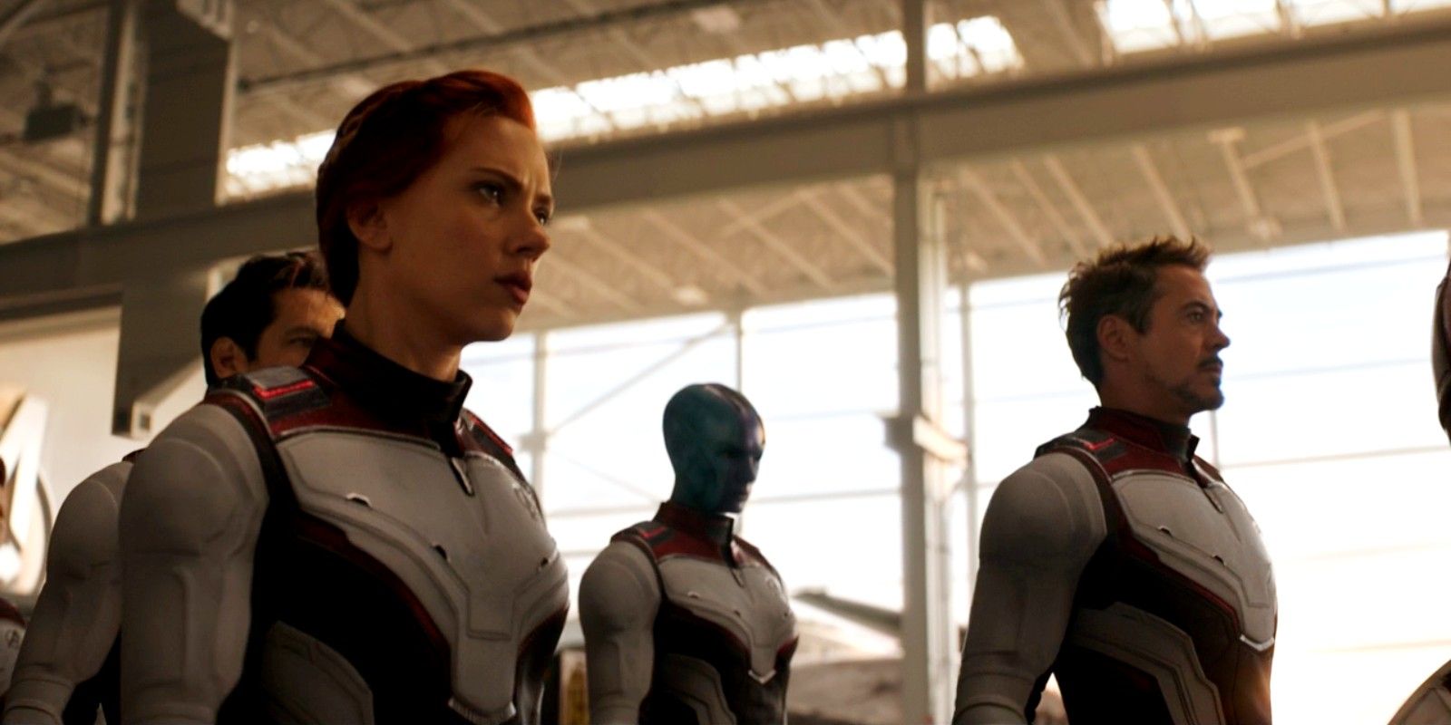 Black Widow And Avengers Walking Toward Time Machine In Avengers Endgame