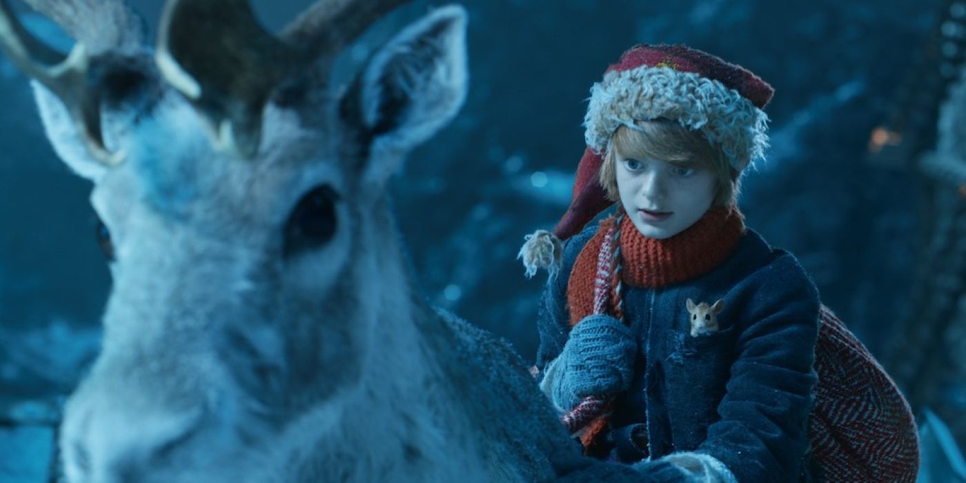 A boy riding a reindeer in A Boy Called Christmas