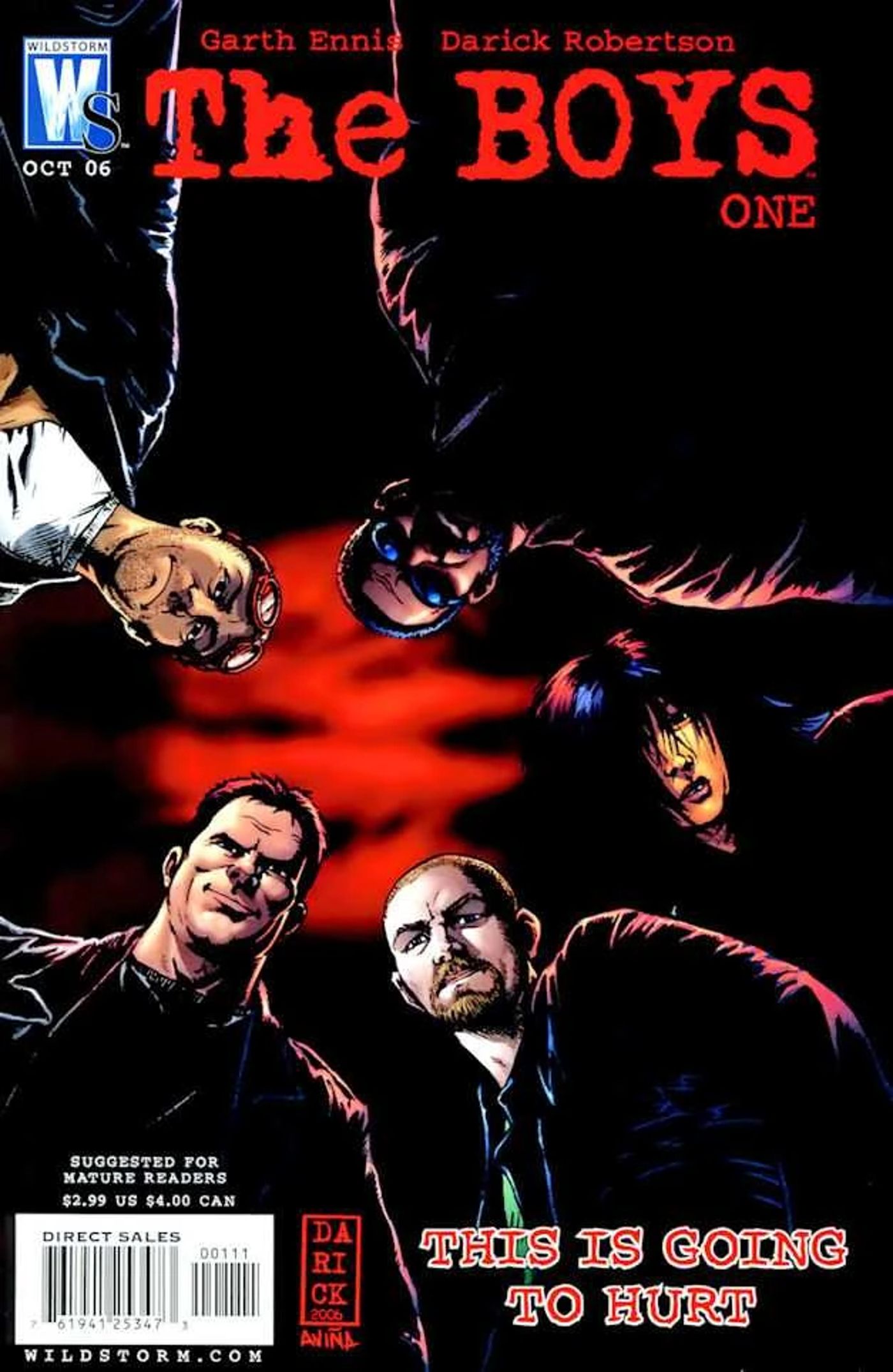Comic cover: A menacing character dressed in black looks down at the viewer.
