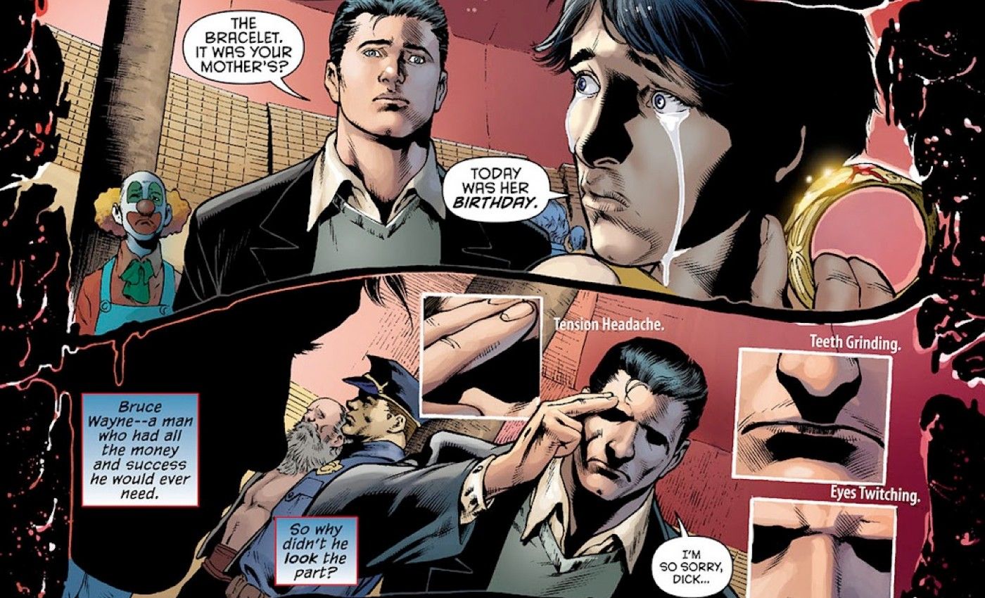 panels from Nightwing #0, Bruce Wayne Batman meets Dick Grayson, future Robin
