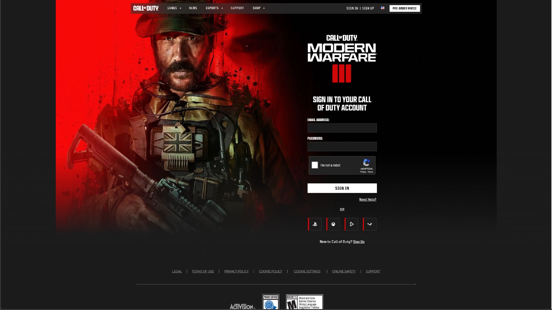 Site Web du compte Call Of Duty Modern Warfare 3 Call Of Duty
