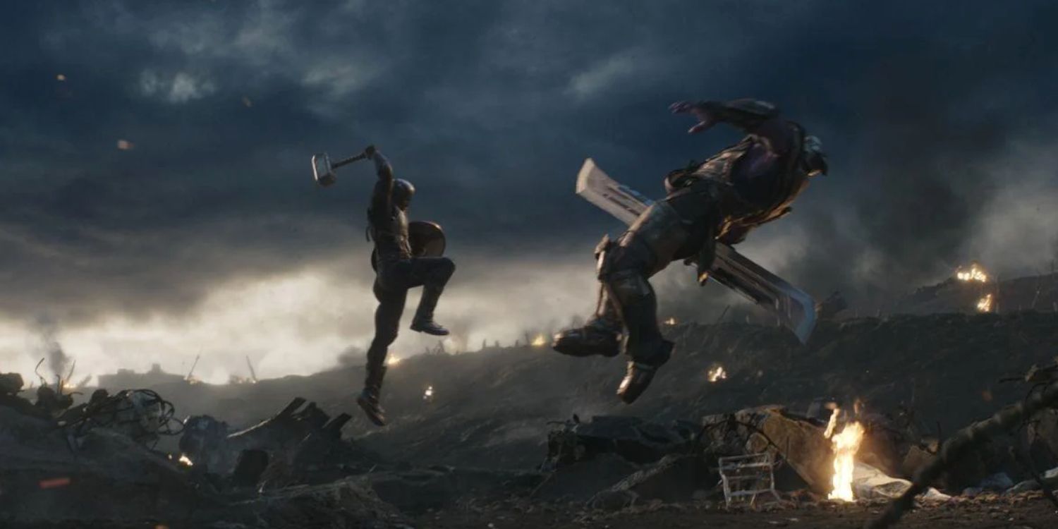 Captain America Hits Thanos With Mjolnir