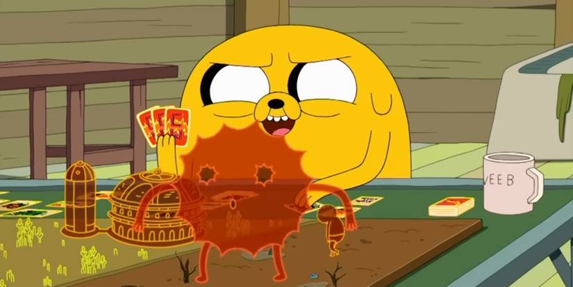 Jake summons a monster in card wars. (Adventure Time)