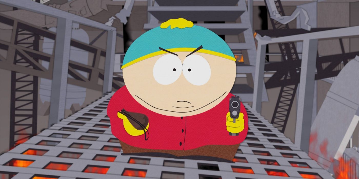 Cartman with a gun in South Park.