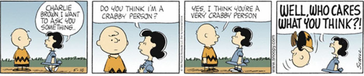Charlie Brown tells Lucy that she is very Crabby