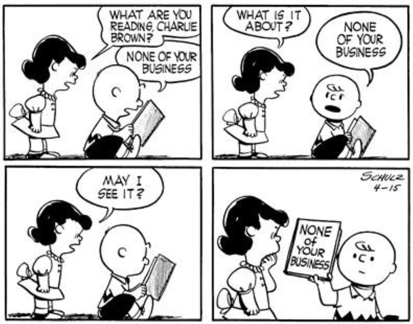 Charlie Brown tells Lucy to mind her own business