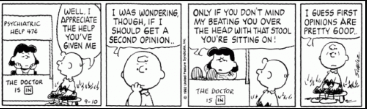 Charlie Brown goes to Lucy's Psychiatric Help Booth