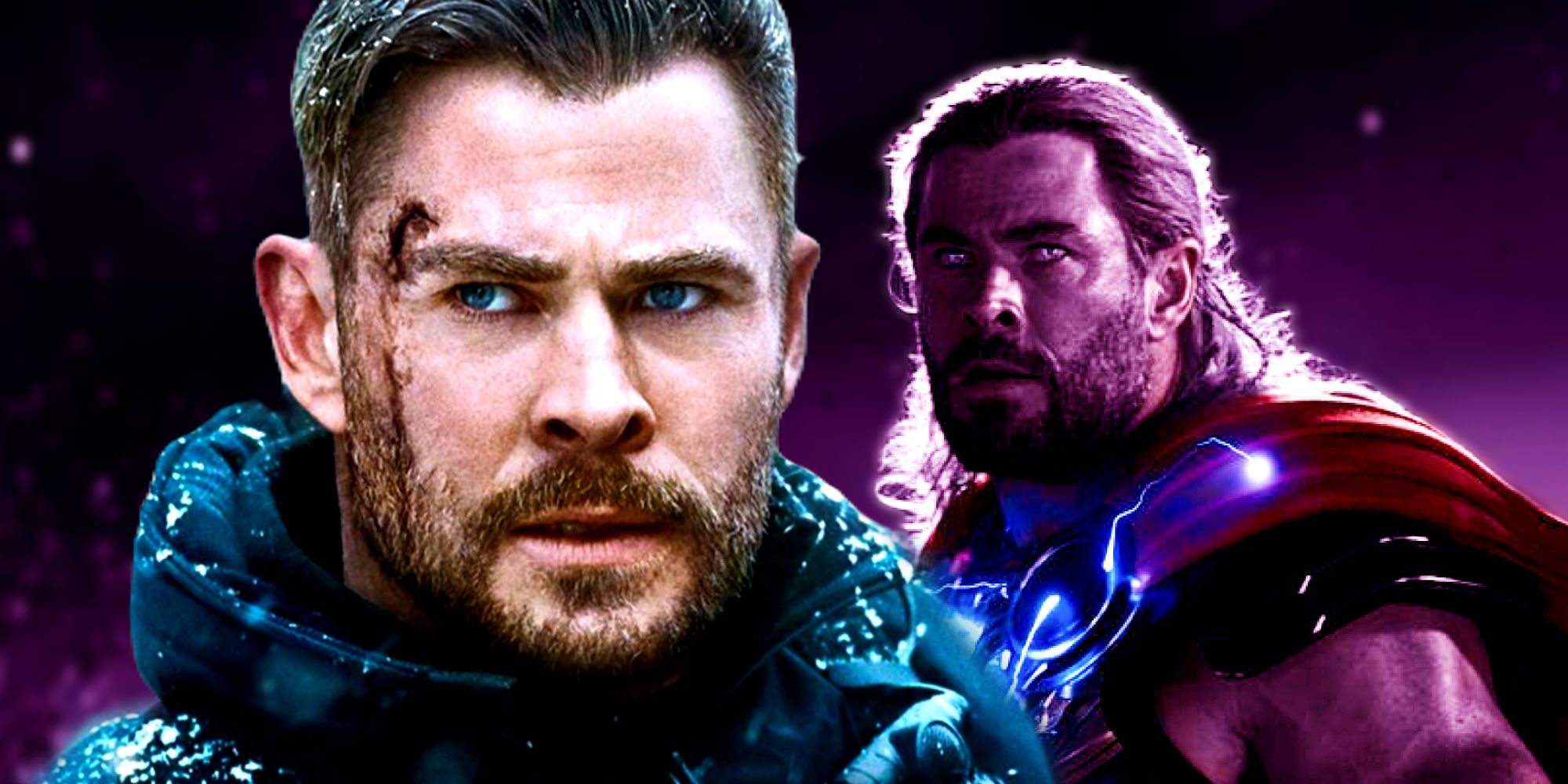 Chris Hemsworth as Thor in the MCU's Love and Thunder and Netflix's Extraction