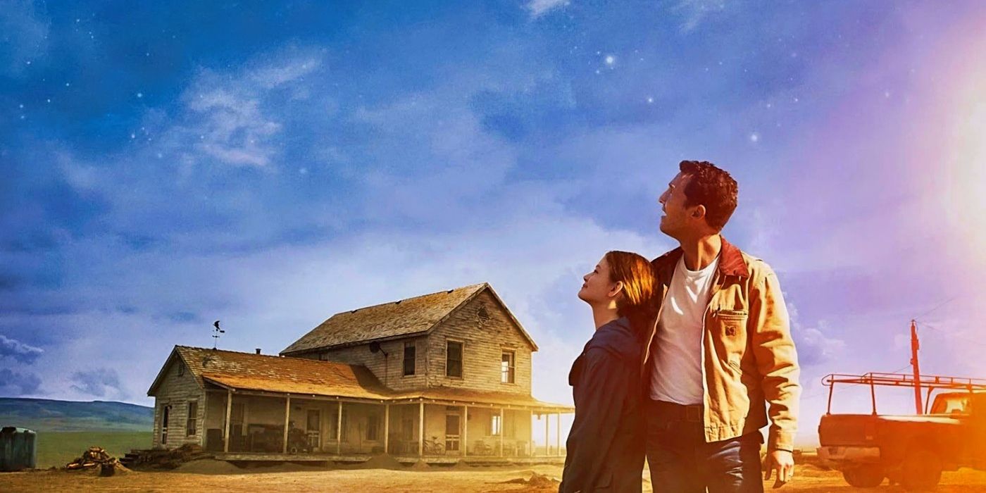 Matthew McConaughey's Cooper and his daughter look up at the sky in a poster for 2014's Interstellar by Christopher Nolan