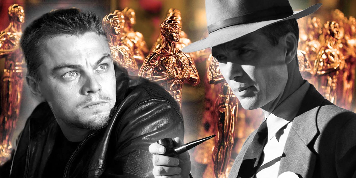 Leonardo Di Caprio and Cillian Murphy With Oscars as Background