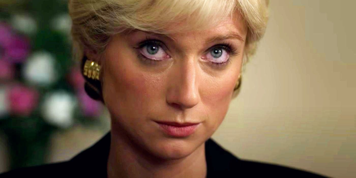 Close up of Elizabeth Debicki as Diana looking up in The Crown season 6