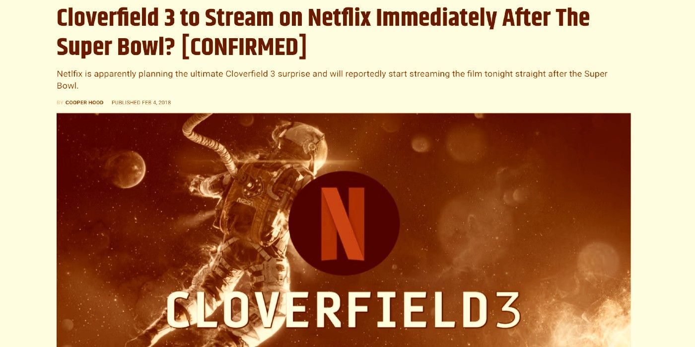 A Screenrant screenshot of The Cloverfield Paradox's release date