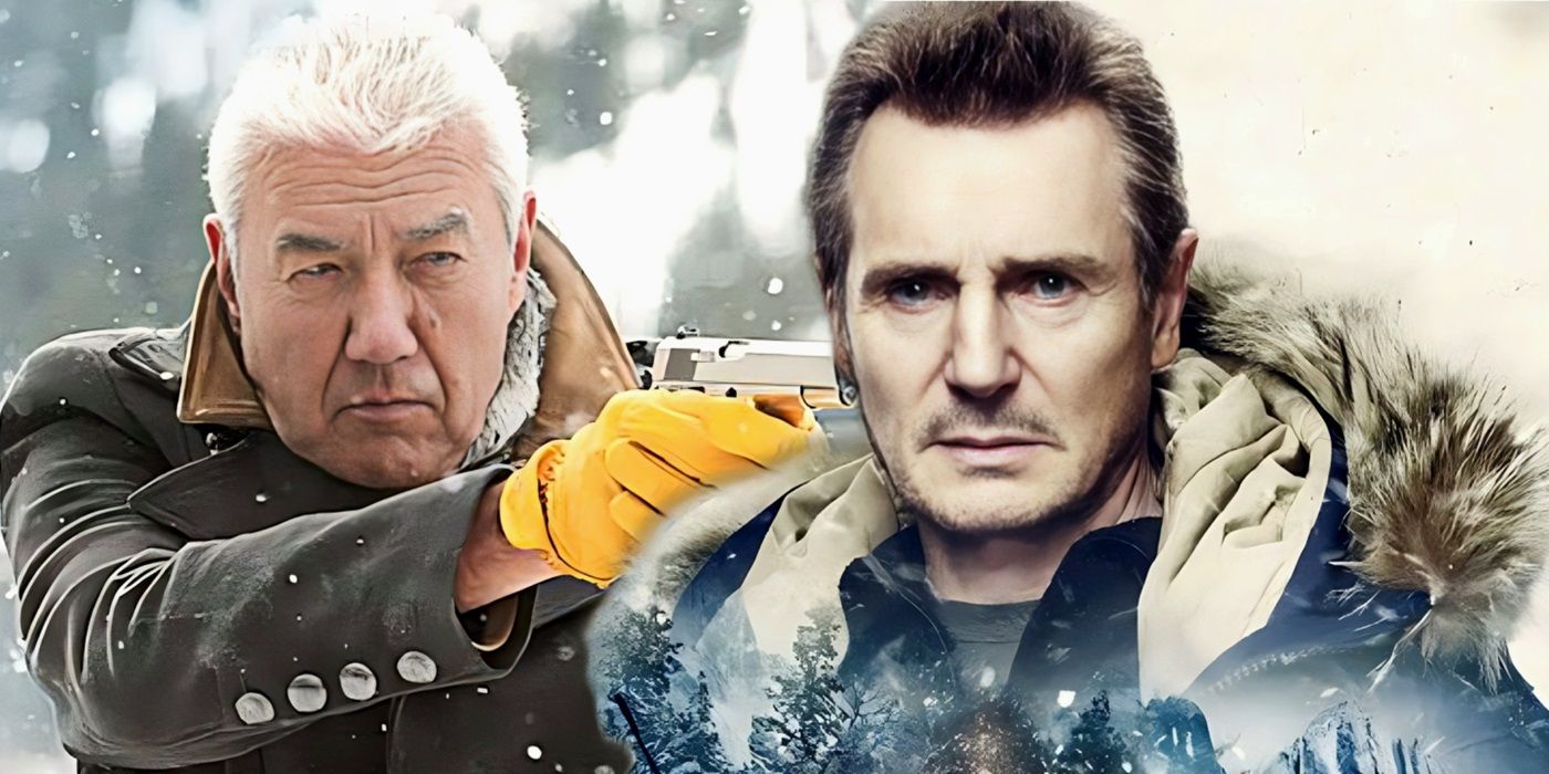 Tom Jackson as White Bull Legrew and Liam Neeson as Nels in Cold Pursuit