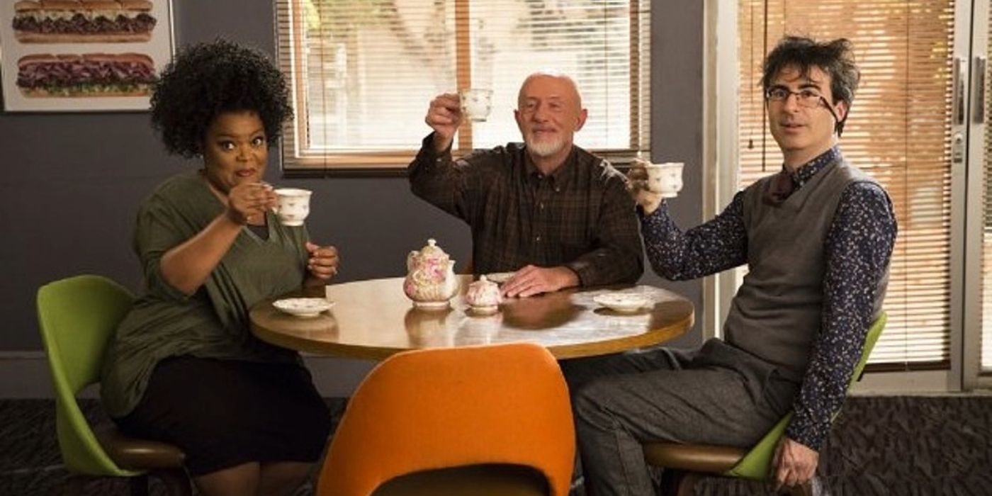 Shirley, Hickey, and Duncan drinking tea