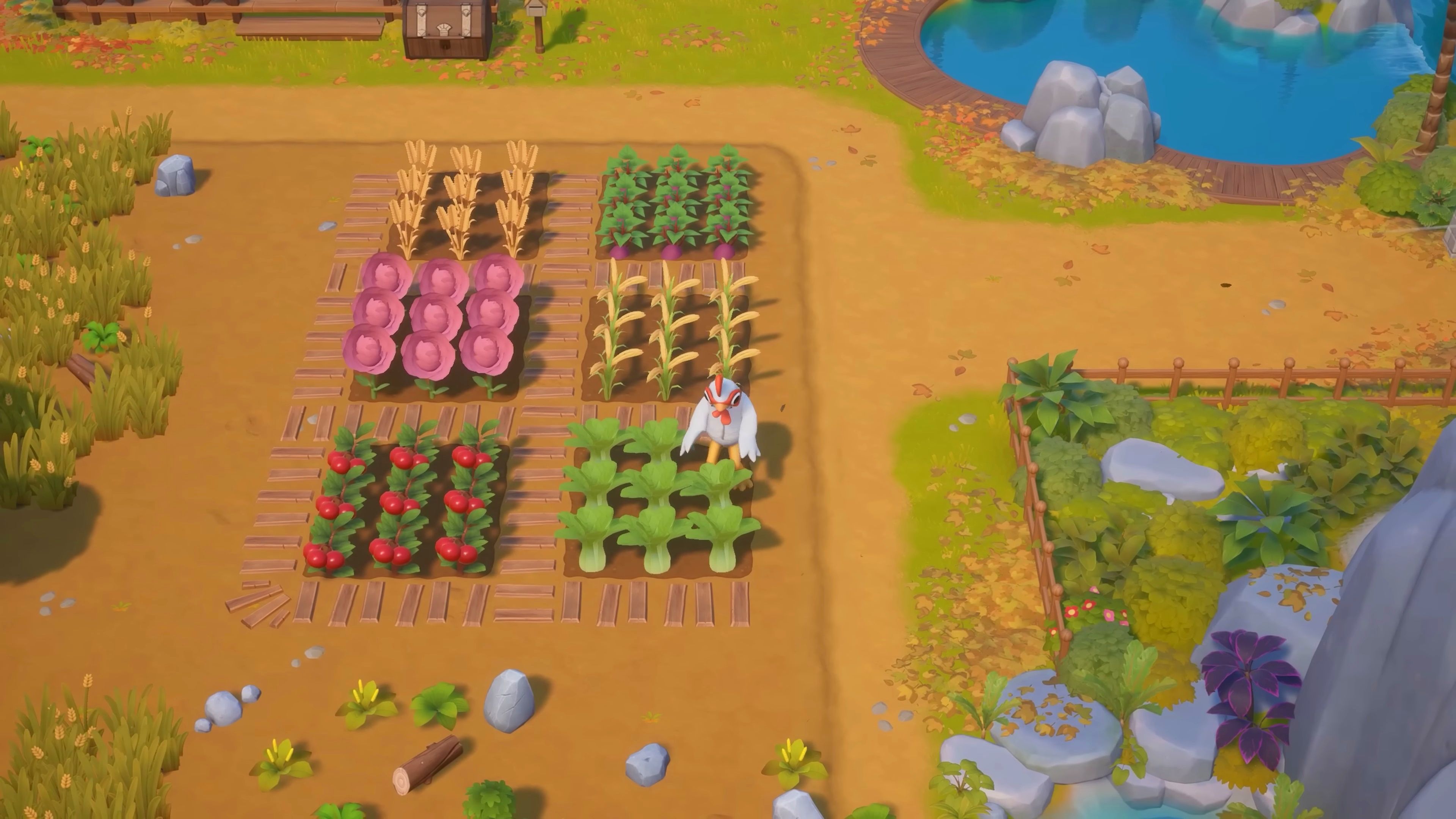 Coral Island Player In Chicken Costume Preparing To Harvest Cranberries In Fall