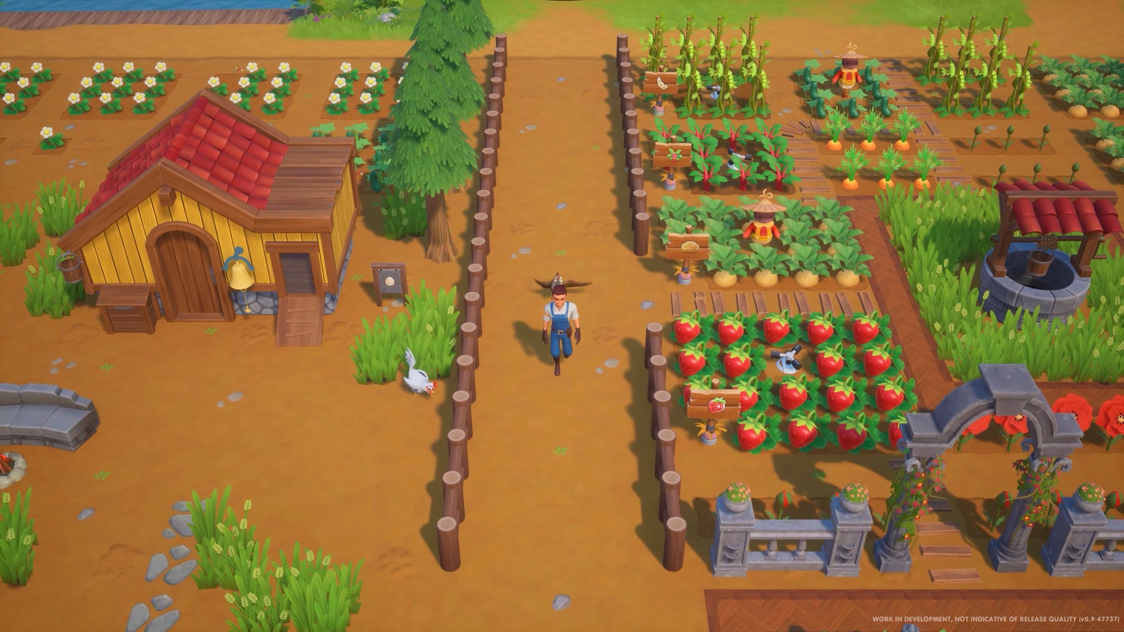 Coral Island Player Walking Past Potato Crop Patch With Scarecrow