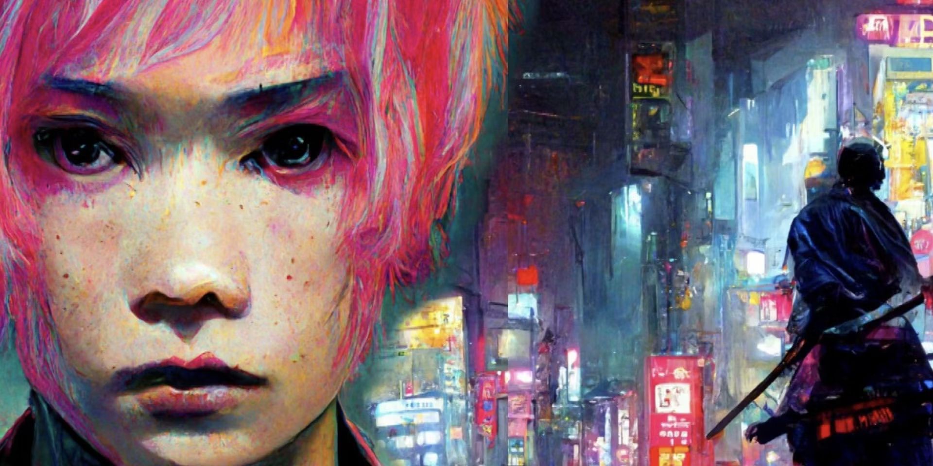 cyberpunk-peach-john-manga-cover-artCyberpunk Peach John oficial cover artwork in an oil/watercolor style depicting the main character.