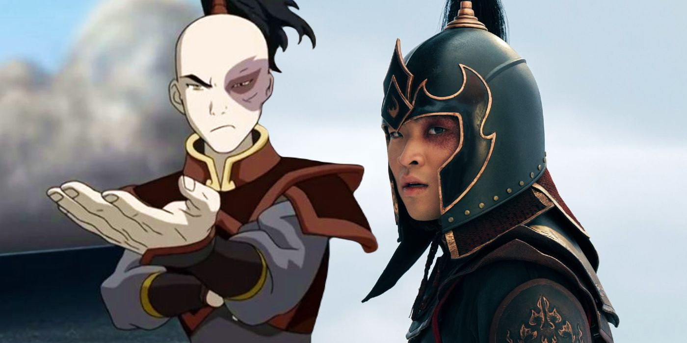 Dallas Liu as Zuko from Netflix's Last Airbender next to the character in a fighting stance from the original show