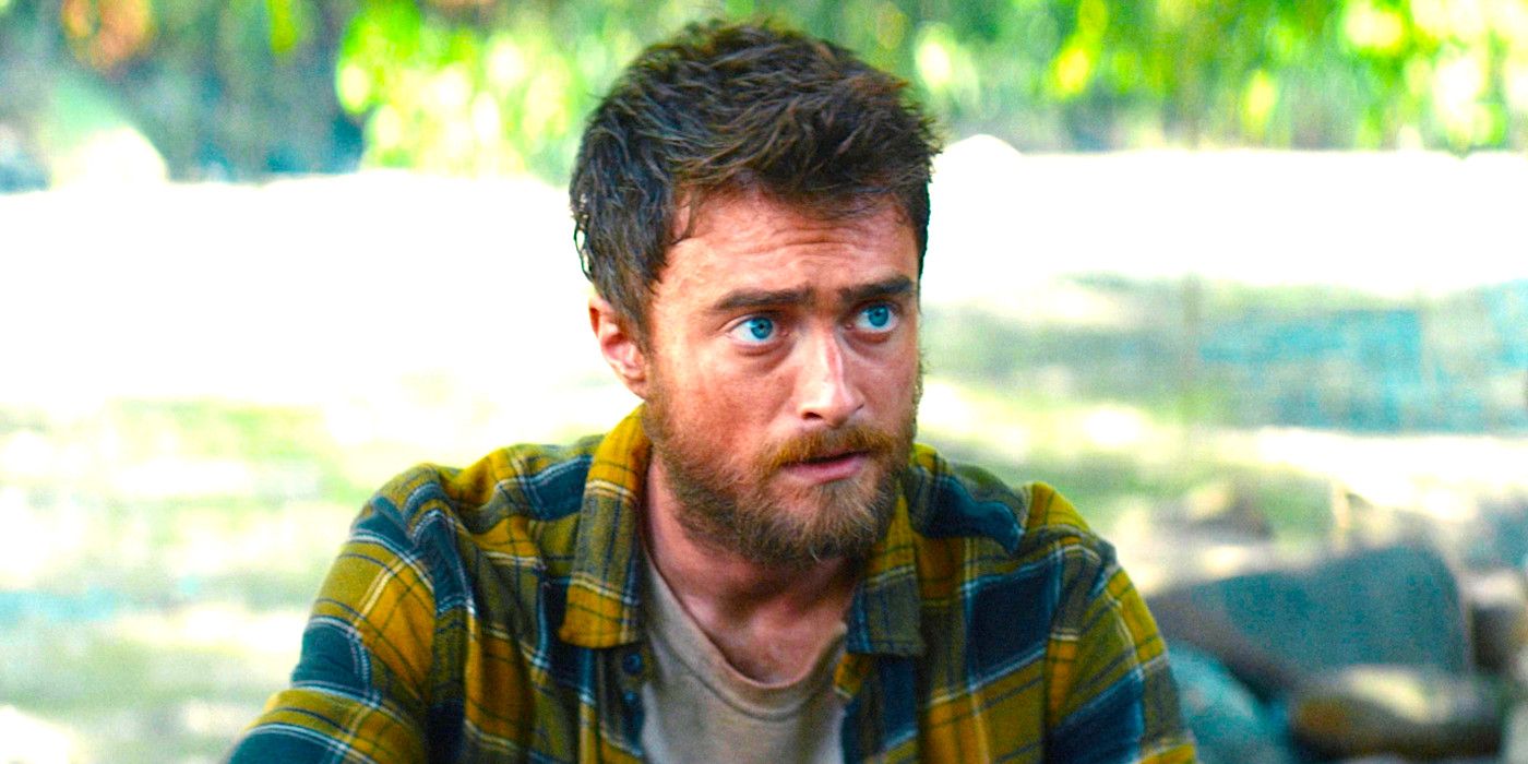 Daniel Radcliffe bearded and wet in Jungle
