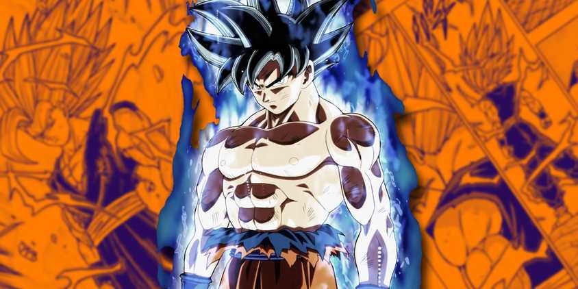 Dragon Ball Super: Ultra Instinct Goku in front of Manga Panels of Beast Gohan.