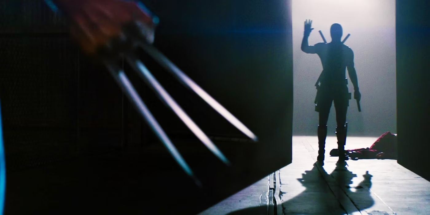 Deadpool waving at Hugh Jackman's Wolverine during X-Men Origins: Wolverine in Deadpool 2's post-credits scene