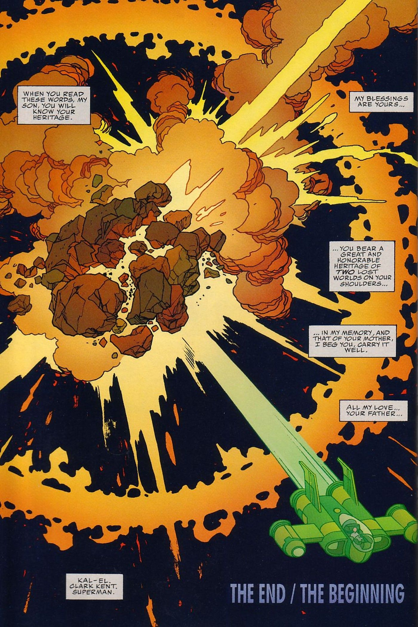 Final page of Superman: Distant Fires, featuring an exploding Earth as Bruce Kent escapes.