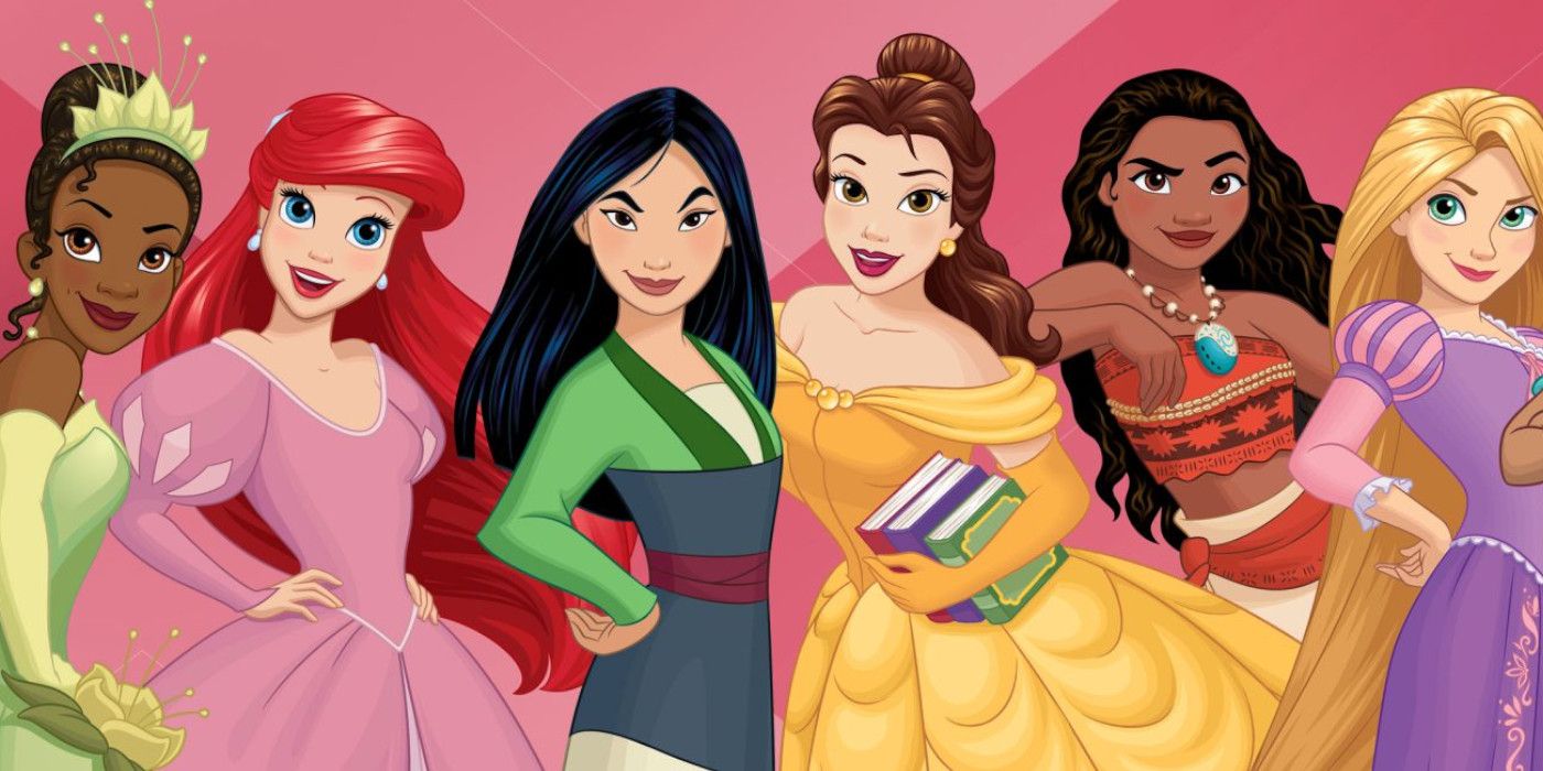 A group of animated Disney princesses