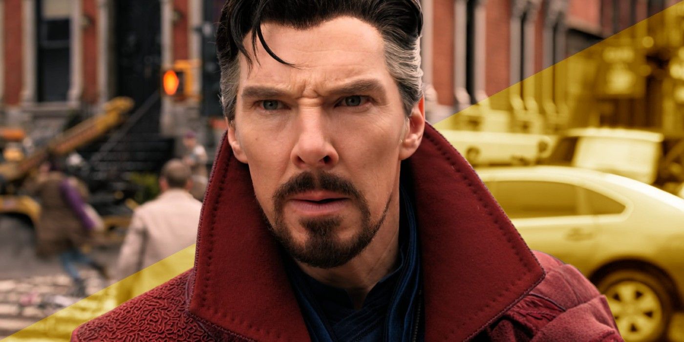 Doctor Strange looks concerned on a NYC street in Doctor Strange in the Multiverse of Madness