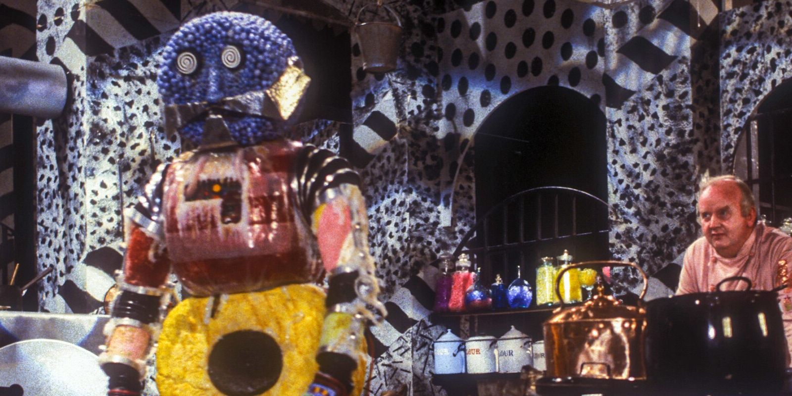 The Kandy Man leaves a shop in Doctor Who.