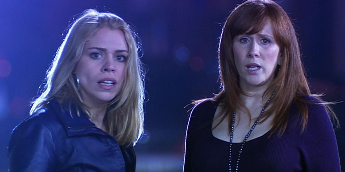 Donna Noble and Rose Tyler looking surprised in Doctor Who