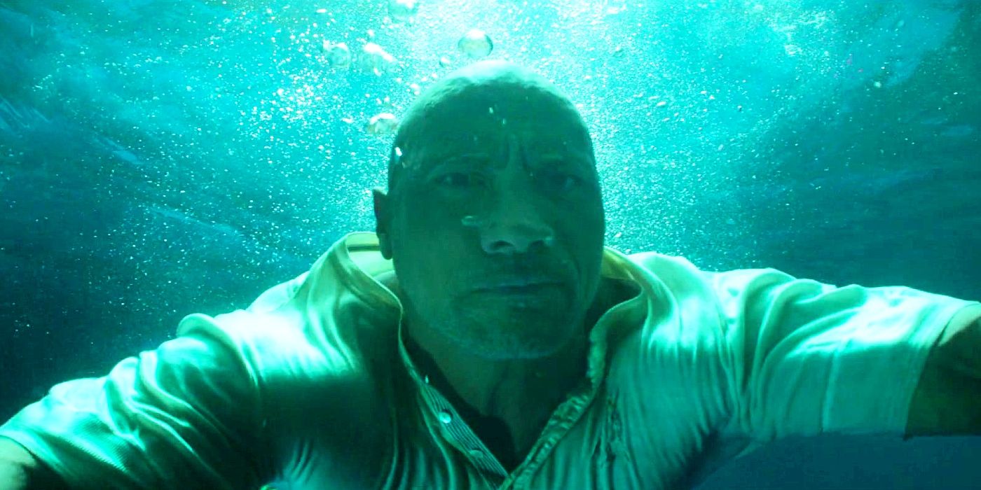 Dwayne Johnson underwater as Frank Wolff in Jungle Cruise.