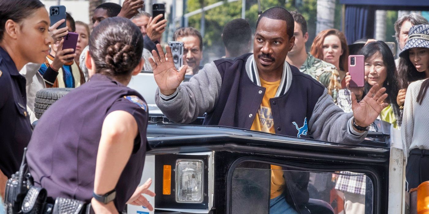 Eddie Murphy as Axel Foley in a set photo of Beverly Hills Cop: Axel F.