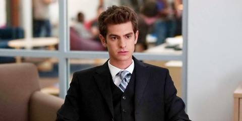 Andrew Garfield as Eduardo Saverin in an office in The Social Network