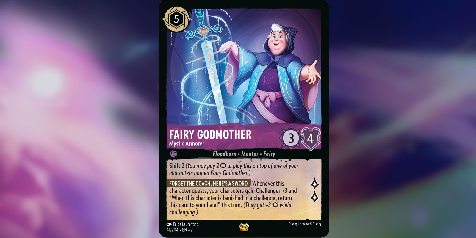 Fairy Godmother Mystic Armorer Disney Lorcana Rise of the Floodborn card.