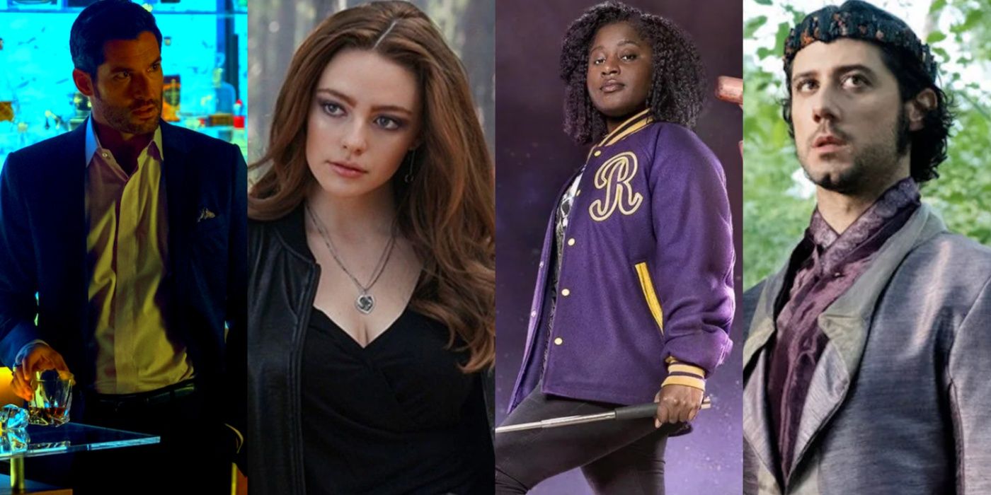 Side by side images depict lead characters from Lucifer, Legacies, Crazyhead, and The Magicians