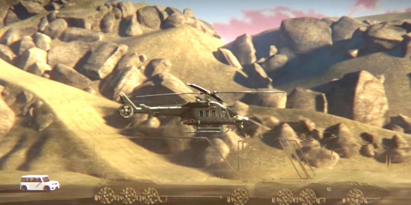 Helicopter flying over an invisible truck