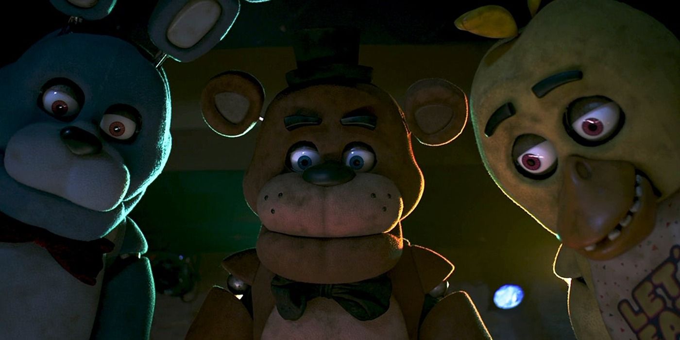 Bonnie, Freddy and Chica stare down at the camera in Five Nights at Freddy's