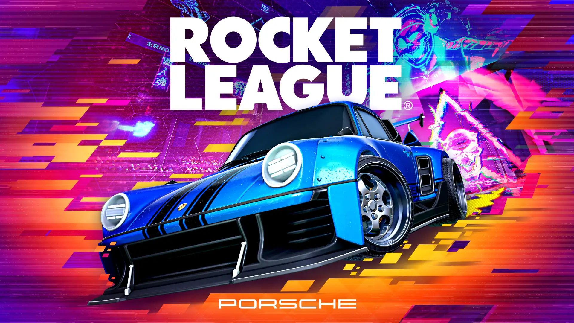 Arte oficial del pase premium de Fortnite Rocket League con el Porsche 911 Turbo Car