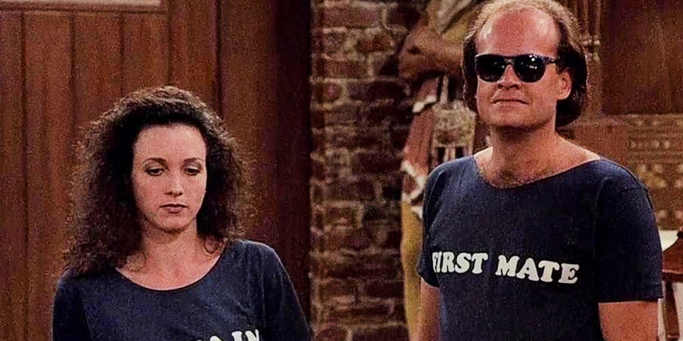 Frasier and Lilith wear silly t-shirts in Cheers