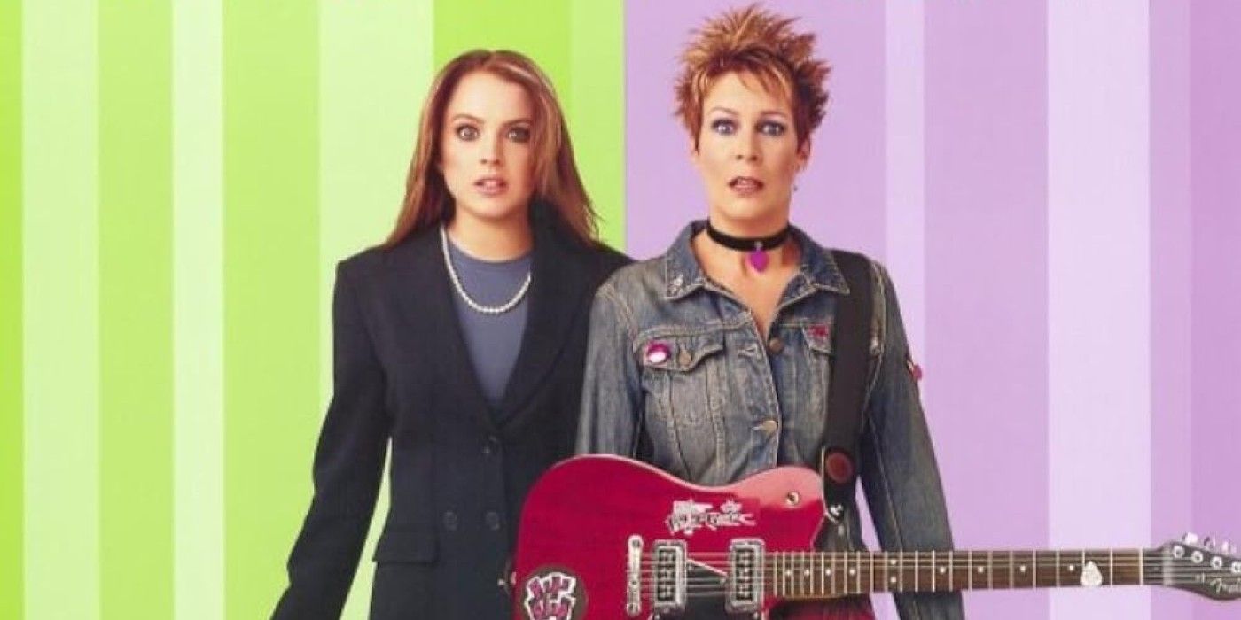 Lindsay Lohan dressed business casual as Anna and Jamie Lee Curtis dressed as a rocker as Tess in Freaky Friday poster