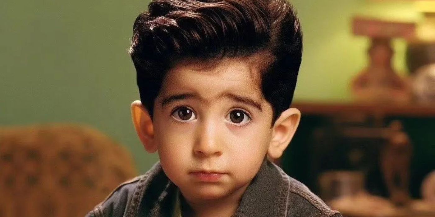AI-generated image of a toddler version of David Schwimmer&rsquo;s Ross Gellar from Friends.
