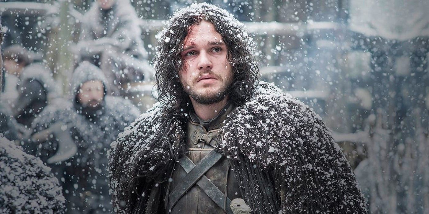 Kit Harrington as Jon Snow covered in snow in Game of Thrones