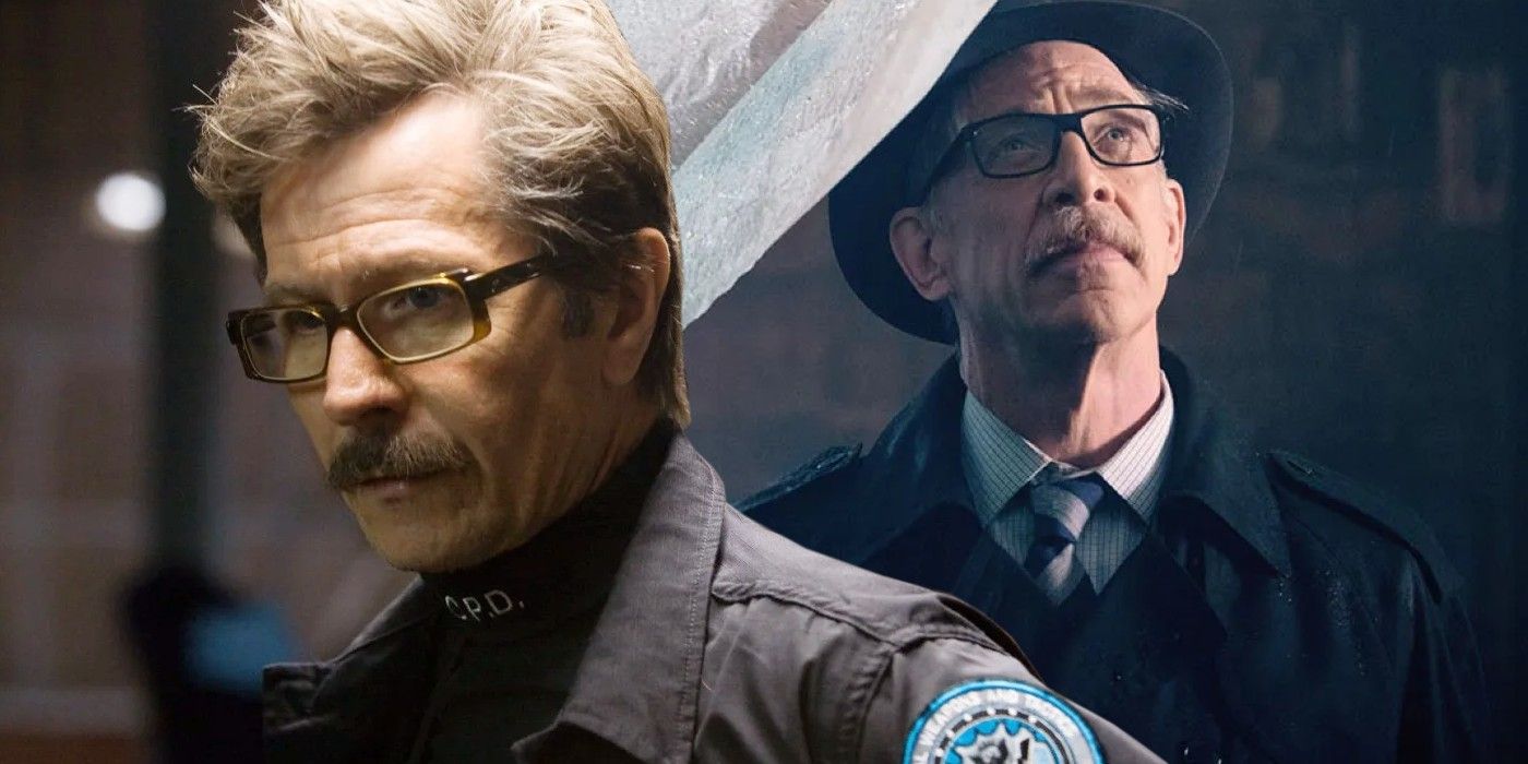 Gary Oldman and JK Simmons as Commissioner Gordon in The Dark Knight and Justice League
