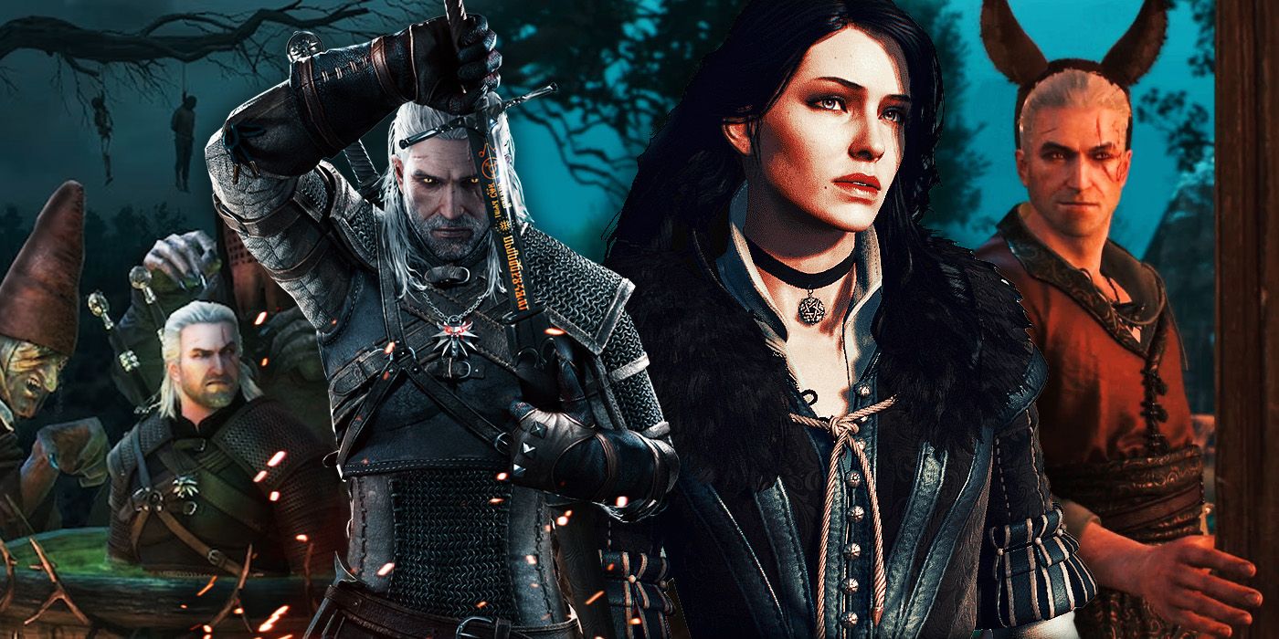 Image of Geralt, Yennefer, and Geralt in bunny ears.