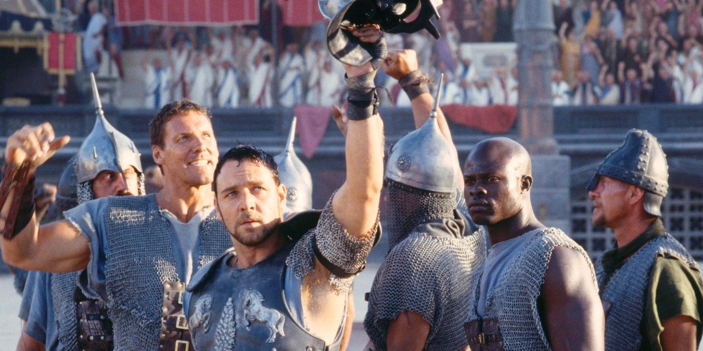 Maximus and other celebrating in Gladiator