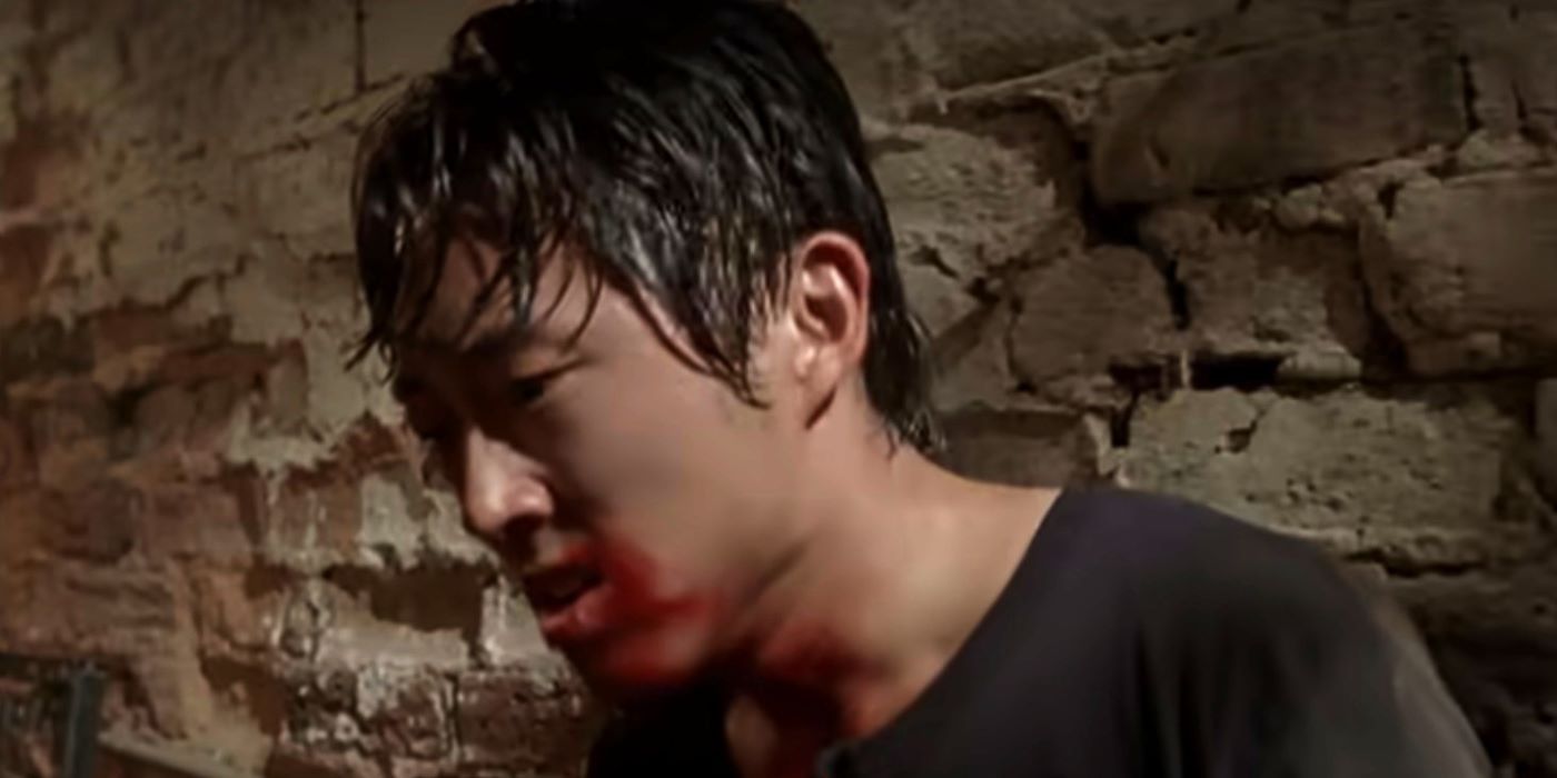 Steven Yeun as Glenn After Killing A Walker In The Walking Dead Season 3 Episode 7
