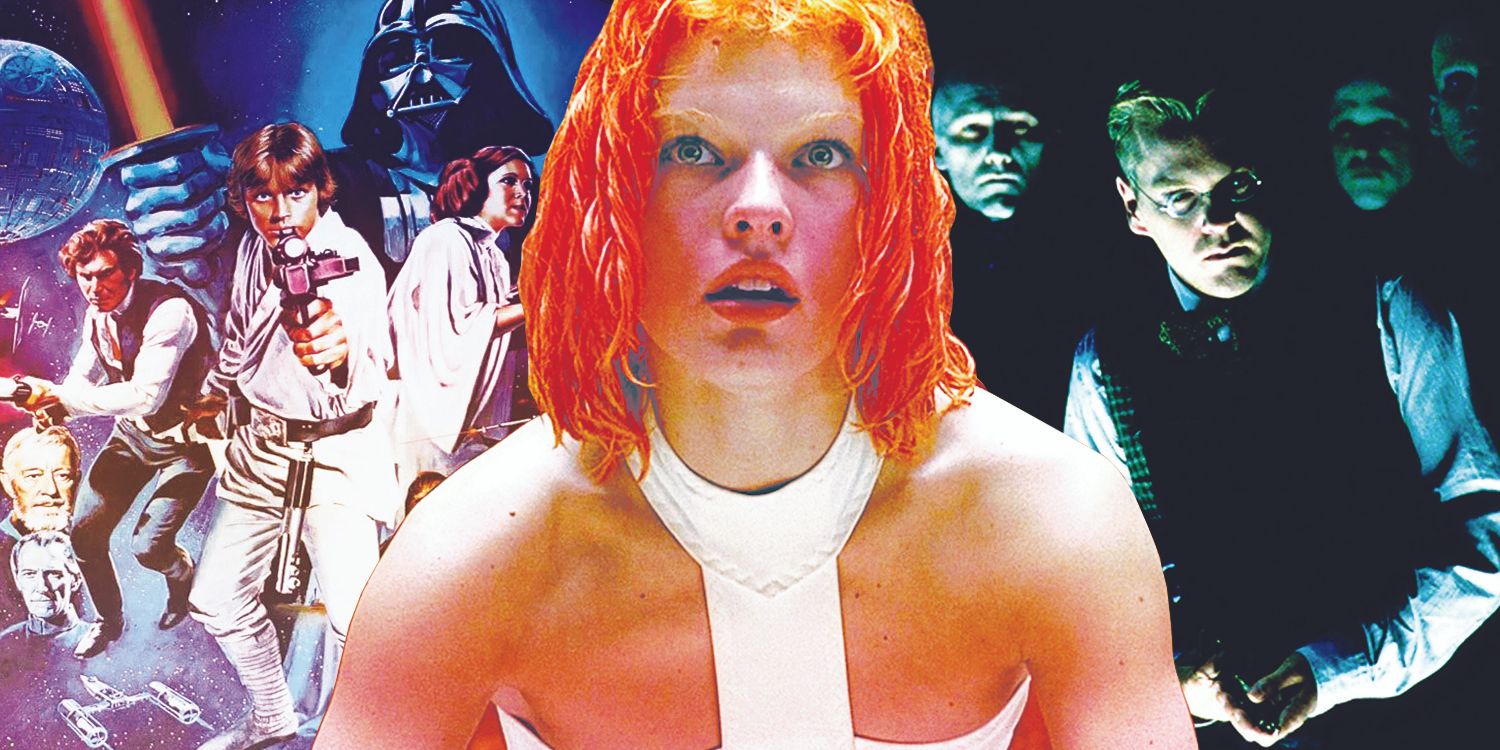 Collage of the cast of Star Wars from the movie poster, Milla Jovovich as Leeloo in The Fifth Element, and Kiefer Sutherland as Dr. Daniel P. Schreber in Dark City